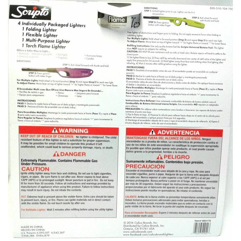 Scripto 4 Multi-Purpose Lighters BBQ Lighter (color may vary)