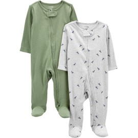 Simple Joys by Carter's - Paquete de 2 Unidades Unisex con Cierre de 2 vías para Dormir y Jugar, Dinosaurio Gris/Verde Salvia, Recién Nacido