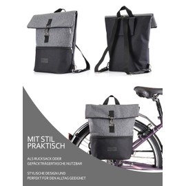 BambiniWelt by Rafael K. Bicycle Bag for Pannier Rack [Pannier Rack Bag] with Backpack Bicycle Bag Universal for Sports and Leisure (Black/Dark Grey)