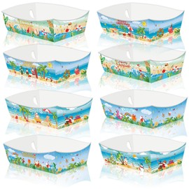 24 Pcs Tropical Christmas Party Food Trays Hawaii Christmas Disposable Paper Food Boats 5 lb Food Tray for Summer Hawaiian Christmas Party Supplies