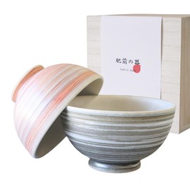 Married and Wife Rice Bowls, Arita Ware Set, Higashihara Kiln, Swirls, Large, Small, Stylish, Wooden Box, Meoto, High Class