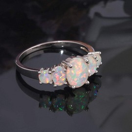 CiNily White Fire Opal Silver Plated Women Jewelry Gemstone Ring Size 8