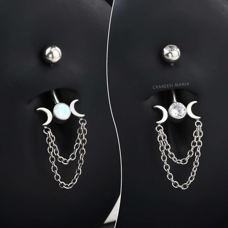 CM Crareesi Mania Moon Phase Belly Button Piercings Dangling Double