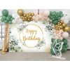 Greenery Happy Birthday Banner Backdrop 7x5FT Green Eucalyptus Leaf Birthday