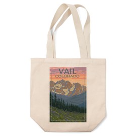 Lantern Press Vail, Colorado, Bears and Spring Flowers (100% Cotton Canvas Reusable Tote Bag)