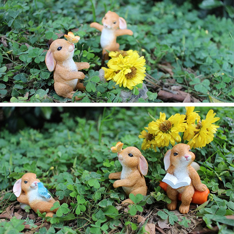 5pcs Bunny Figurines Cute Style Resin Material Decorative DIY Micro