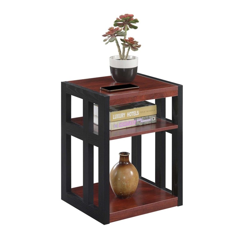 Convenience Concepts Monterey End Table with Shelves, Cherry/Black