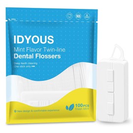 IDYOUS Dental Floss Stick Set with Dispenser, Refillable Floss Pick, 110 Mint Flavoured Double String Floss Sticks, Toothpick Adult Floss Stick (White)