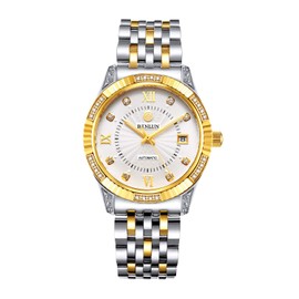 BINLUN Men's Watch, Automatic Mechanical Watch, Luminous Date Display, Diamond Luxury Watch, Simple, Elegant, Fashionable, gold silver & mens, Bracelet Type