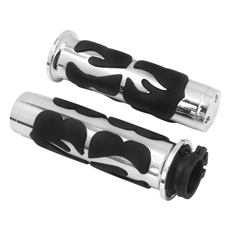 HDBUBALUS 1" 25mm Flame Fire Chrome Handlebar Grips For Harley