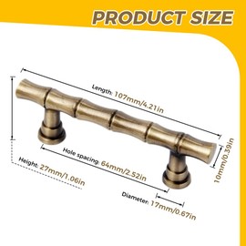 Mgoodoo 5PCS Bamboo Shape Handle, Zinc Alloy Brass Drawer Pull 4.21'' Retro Knob Antique for Cabinet Closet Dresser Bathroom Wardrobe Cupboard(Hole Spacing 64mm/2.52'')