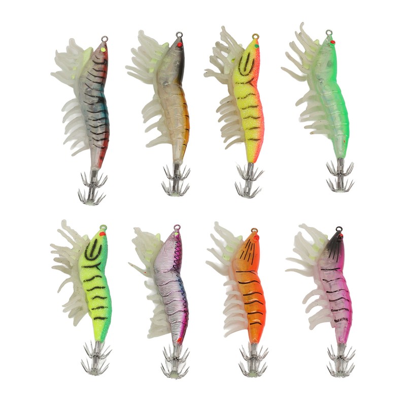 8pcs Shrimp Lures Luminous Silicone Realistic with Sound Beads Shrimp