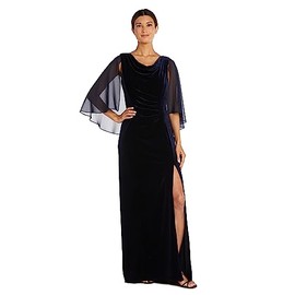 R&M Richards Women's Petite Evening Gown W/Side Slit, Twilight