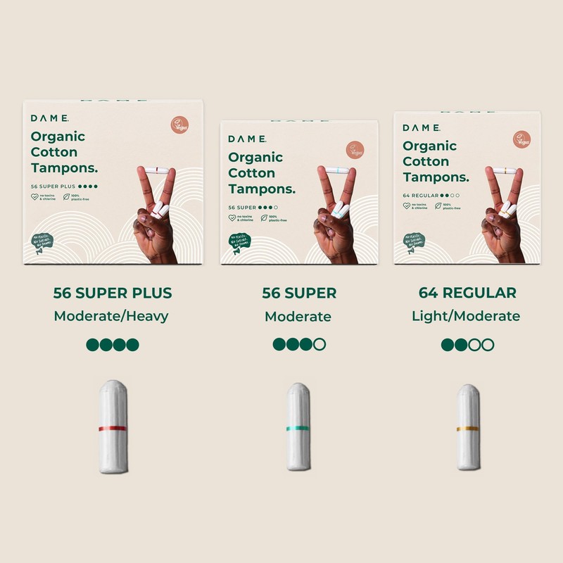 DAME - Toxin-Free Super Tampons (56 Tampons) | 100% Organic