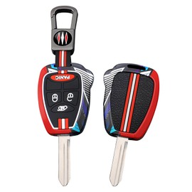 ontto luminous car key fob cover fit for Jeep Commander Compass Grand Cherokee Wrangler 2007-2012 for Chrysler Dodge key holder Metal Smart Shell case keyring keychain Accessories 4 buttons Red