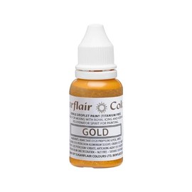 Sugarflair Edible Droplet Paint Gold, Oro - Colorante Alimentare Liquido, Colorante per Pasta di Zucchero, Gum Paste, Glassa - Utilizzabile con Aerografo - 14ml