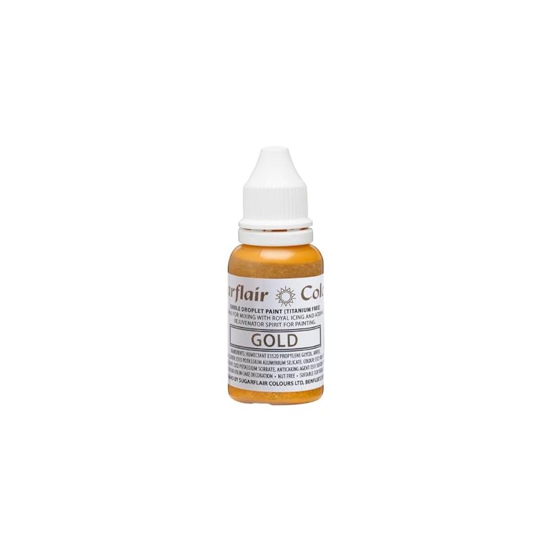 Sugarflair Edible Droplet Paint Gold, Oro - Colorante Alimentare Liquido,
