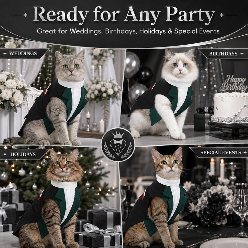 Black Cat Tuxedo Suit, Formal Wedding Birthday Outfit, M
