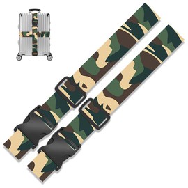 YAARUJEE Suitcase Belt, Load Tightening Belt, Multi-purpose, Fixing Belt, Length 6.9 ft (1.8 m), Width 2.0 inches (5 cm), Set of 2, Camouflage, Green, Convenient Travel Goods, Adjustable, Lightweight,