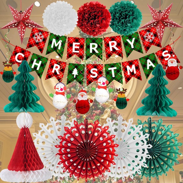 Paper Christmas Decorations Honeycomb Christmas Hanging Decorations Merry Christmas Banner