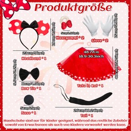 Xerteam Maus Mouse Kostüm, Damen Mini Maus Kostüm, Ballettkleider Tutu + Maus Ohren + Nase + Fliege + Schwanz + Handschuhe + Haargummis, Kinderkostüme Mädchen Cosplay Kostüm(Rot)