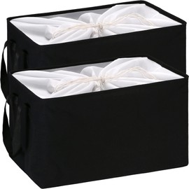 Hinwo 102L XXL Storage Bins, 2-Pack Closet Organizers and Storage, Foldable Clothes Storage Baskets with Handles, Containers for Clothing, Blanket, Comforters, Toys, Bedding (Black)