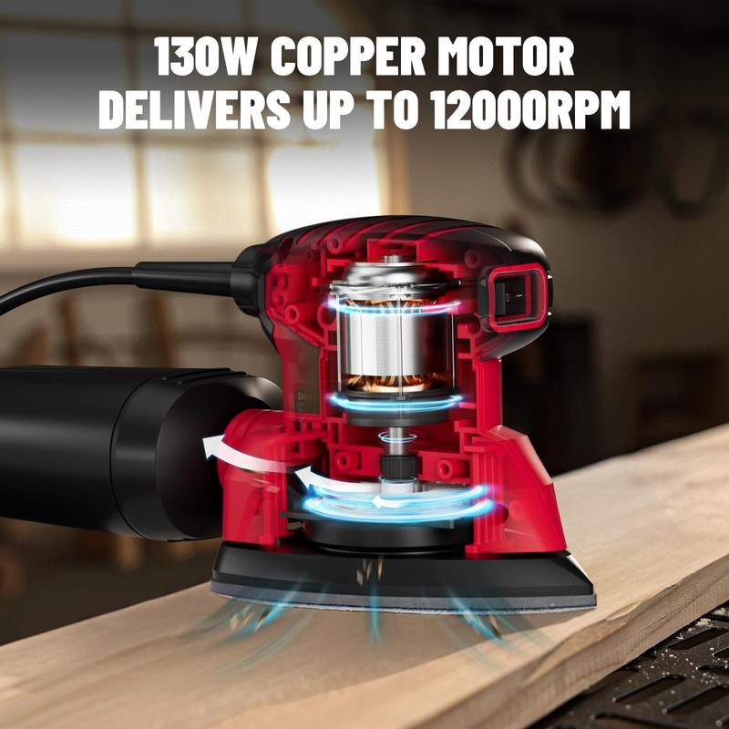 DOVAMAN 130W Detail Sander, 12000RPM Palm Sander Tool