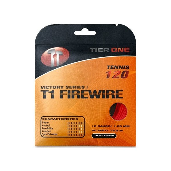 Tier One Sports T1-Firewire - Co-Poly Tennis String for Ultimate Spin (Set - Red, 18 Gauge (1.20 mm) - 12,2 m Set)