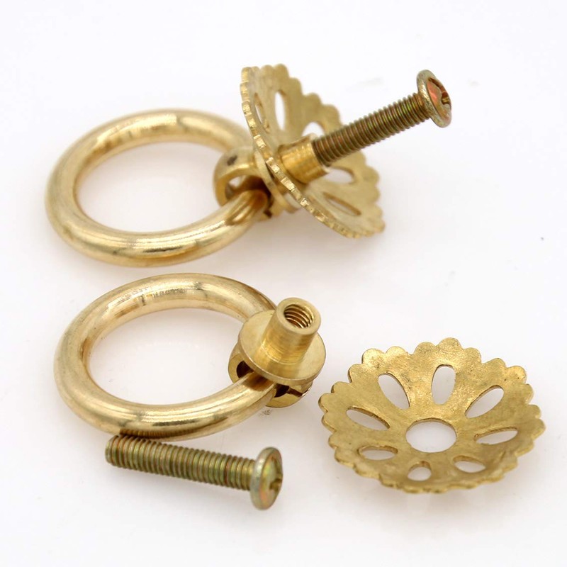 6 PCs Vintage Golden Ring Pulls with Hollowed-Out Dome Base