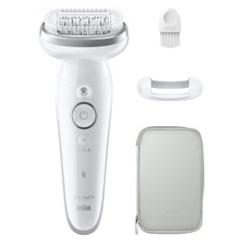 Braun Silk-épil 9 Epilator for Easy Hair Removal, Silky Smooth Skin, 9-011, White/Silver