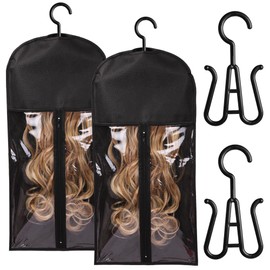 2PCS Hair Extension Holder wig holder wig storage wig hanger Wig Bag Wig Storage for Multiple Wigs Wig Storage Bags Wig Organizer for Multiple Wigs Stand Hair Extensions, Wigs & Accessories (Black)