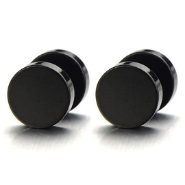 5MM Black Screw Stud Earrings Men, Stainless Steel Cheater Fake Ear Plugs Gauges Illusion Tunnel
