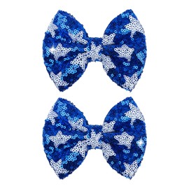 Lanmerry 4th of July Hair Bows Clips Sparkly Cheer Sequins Bow Alligator Clips Hair Barrettes Kids Patriotic Bows for Girls Hair Accessories Star 2 Pcs