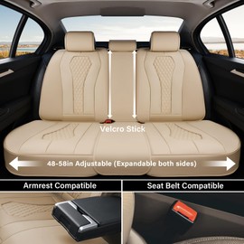 Coverado Automotive Seat Covers, Back Car Seat Cover, Rear Seat Cover, 3-Pieces Luxury Car Seat Cushion, Beige Seat Cover Seat Protector Universal Fit Most Cars