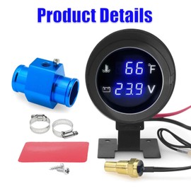 BLLYOGU 2-in-1 Water Temperature & Voltage Gauge Set with 1/8 Npt Sensor + Water Temp Joint Pipe Adapter 1.42"(36mm)