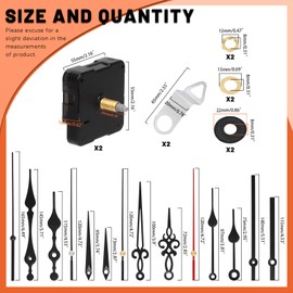 Tanstic 2 Sets Clock Movement Mechanism, Silent Quartz DIY Wall Clock Mechanism 20mm/0.8” Shaft with 5 Different Clock Hands Repair Parts Replacement