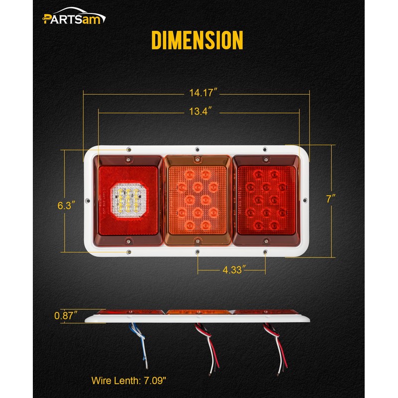 Partsam 2x LED Triple Tail Lights 45 LEDs, Rectangle Vertical