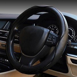 Esewalas Funda universal para volante de coche, cuero antideslizante, protector de volante de estilo deportivo, accesorios para interiores, negro