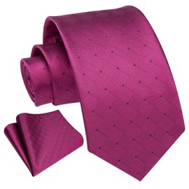 Enlision Hot Pink Ties for Men Wedding Plaid Tie Pocket Square Formal Business Necktie & Handkerchief Set