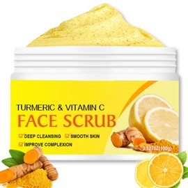 Turmeric & Vitamin C Face Scrub Exfoliator,Natural Facial Exfoliating Body Scrub,Facial Peeling Cream Brightening Srub for Women&Men-Improve Dark Spots Blackheads Acne,Even Skin Tone Skin Care, 100g