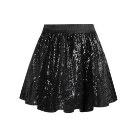BALAYSIER Glitter Skirt Girls Sequin Skirt with Lining Children's Fringe Skirt Suitable for 6-12 Years, black
