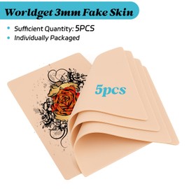 5Pcs Tattoo Practice Skin - Worldget 7.4"x5.6" Fake Skin for Tattooing, Double Sided Silicone Tattoo Skin for Beginners and Artists, Tattoo Supplies Kit