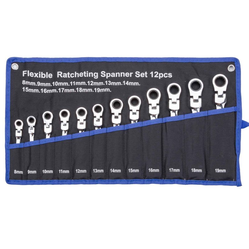 Qnkaa Flexible Ratchet Wrench Set 12pcs 8-19mm Spanner Gear Ring