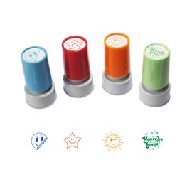 YQBOOM Pack of 4 Sorted Teacher Stamp Self-Inking Rubber Stamps Teacher Comments Photosensitive Stamps Behavior Stamper for Education Review