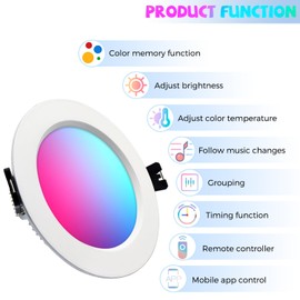 Großcat Recessed Spotlight 230 V RGBW Smart LED Spotlights Dimmable App Bluetooth Recessed Spotlights Warm and Cold White Colour Changing 2700 K - 6000 K, Set of 6 10 W, Aluminium, Downlight for