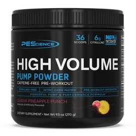 PEScience- Bomba de refuerzo de óxido nítrico de alto volumen en polvo para pre entrenamiento, ponche de piña de guayaba, 36 bolas, Caffei            