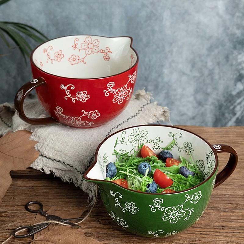 Gaolinci Cherry Blossom Pattern Kitchen Ceramic Mixing Bowl, 1 Quart