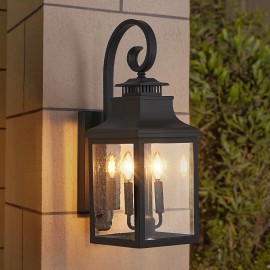 23"(H) 1Pack Outdoor Wall Lantern Light,Vintage Black Metal Sconce with Clear Seeded Glass for Porch,Garden (Bulb Not Included)Color: Black, Lamp Power(W): 30