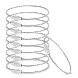 Prasacco Pack of 10 Key Ring Wire Rope 15 x 1.5 cm Stainless Steel Key Ring Soft Key Ring with Screw Lock Multifunctional Key Rings for Luggage Tags, Keys, Pendants, Stainless steel colour