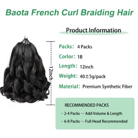 French Curl Braiding Hair 12 Inch 1B 4 Packs